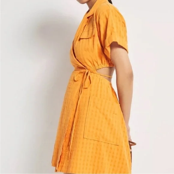 Anthropologie Vibrant Orange Wrap Mini Dress With Cut Out Size Medium. - Picture 4 of 12